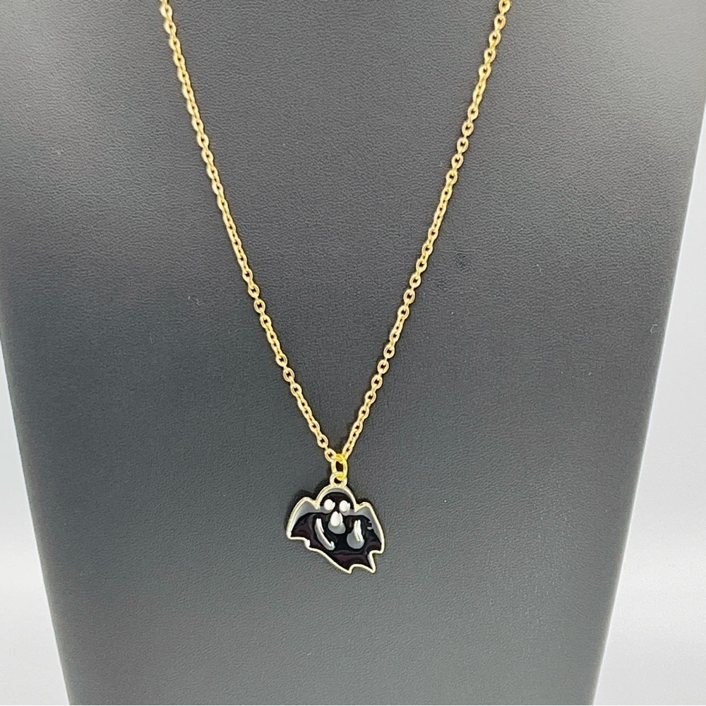 Ghost Necklace Black Charm Pendant Gold Tone Halloween Costume Jewelry Black